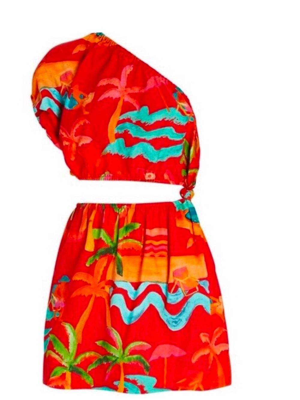 FARM Rio Red Tropical One-Shoulder Mini Dress - Picture 2 of 3